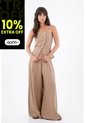 Tennis Top Strapless Para Mujer En Tejido Suave Beige Entallado Con Botones Asimétricos de Tennis