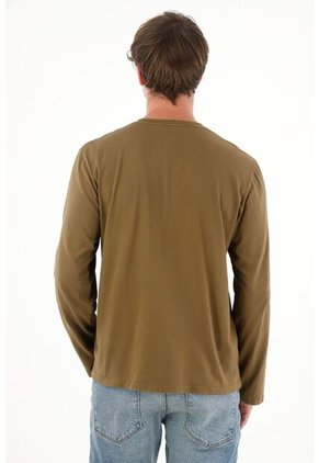 Tennis Camiseta Manga Larga Con Botones Café Para Hombre