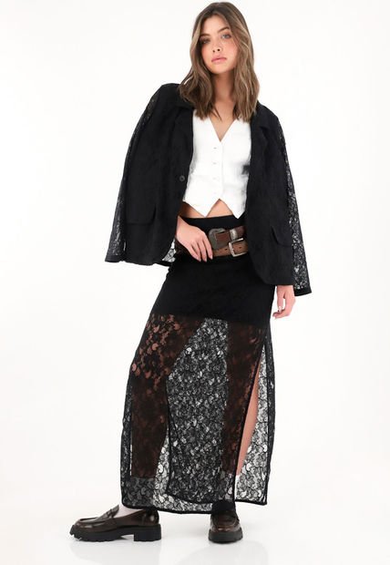 Blazer Negro En Encaje Para Mujer