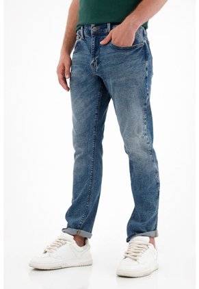 Tennis Jean Recto Tiro Medio Con Desgastes Azul Para Hombre