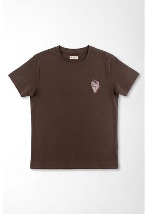 Tennis Camiseta Corte Recto Con Mini Grafico En Algodón Marrón Chocolate Para Mujer