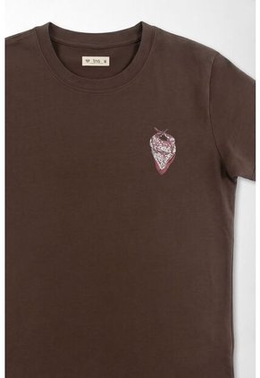 Tennis Camiseta Corte Recto Con Mini Grafico En Algodón Marrón Chocolate Para Mujer
