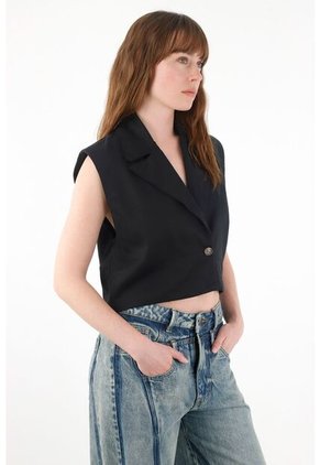 Tennis Chaleco Con Solapa Negro Para Mujer