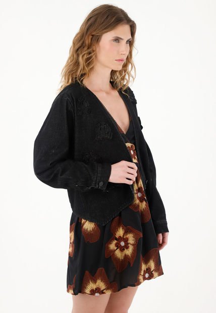 Chaqueta Torera Con Apliques De Flores Para Mujer