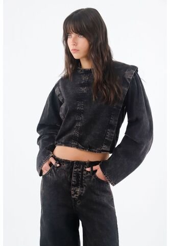 Tennis Camisa Para Mujer En Algodón Negro Lavado Relajado Con Hombros Marcados Tennis