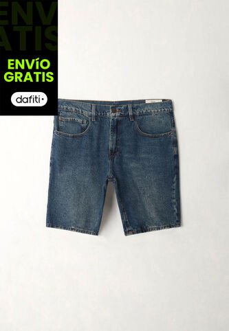 Tennis Bermuda Fit Recto Con Lavado Vintage En Denim De Algodón Azul Medio Para Hombre Tennis
