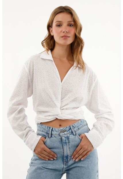 Tennis Camisa Blanca En Ojalillo Para Mujer