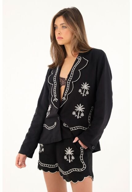 Tennis Blazer Negro Con Bordados Para Mujer