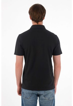 Tennis Polo Con Raqueta Bordada Negra Para Hombre