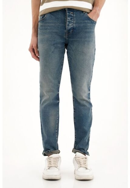 Tennis Jean Skinny Tiro Medio Azul Con Acabado Ligero Para Hombre