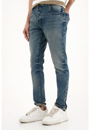 Tennis Jean Skinny Tiro Medio Azul Con Acabado Ligero Para Hombre