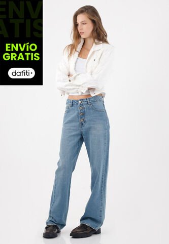 Tennis Jean Recto Con Botonadura Visible En Denim Para Mujer Tennis