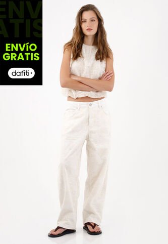 Tennis Pantalón Wide Leg Con Textura En Relieve En Algodón Marfil Para Mujer Tennis