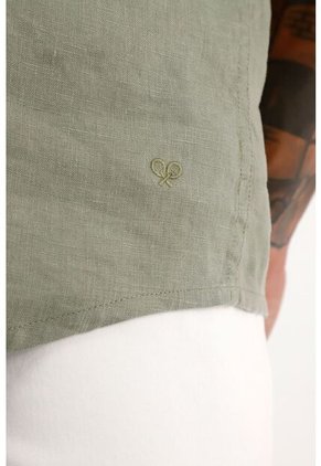 Tennis Camisa Verde Manga Larga En Lino 100% Para Hombre