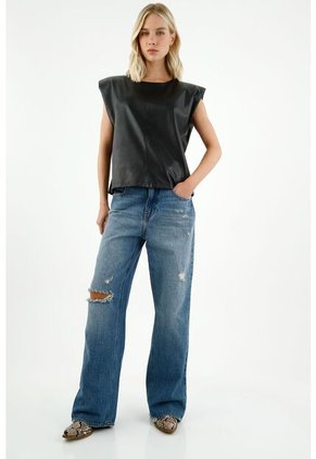 Tennis Camisa Manga Sisa Negra Para Mujer