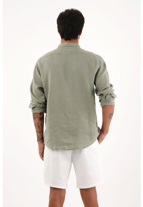 Tennis Camisa Verde Manga Larga En Lino 100% Para Hombre