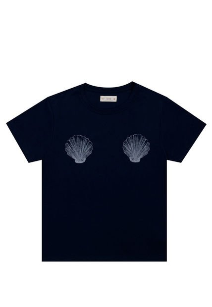 Camiseta Azul Con Estampado De Conchas Para Mujer