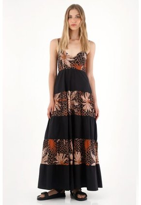 Tennis Vestido Largo De Franjas Estampadas Negro Para Mujer