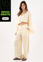 Tennis Pantalón Pierna Ancha Con Caída Fluida En Lino Amarillo Para Mujer de Tennis