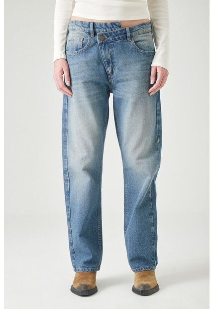 Tennis Jeans Cigarette Con Tejido Pesado En Algodón Azul Claro Para Mujer