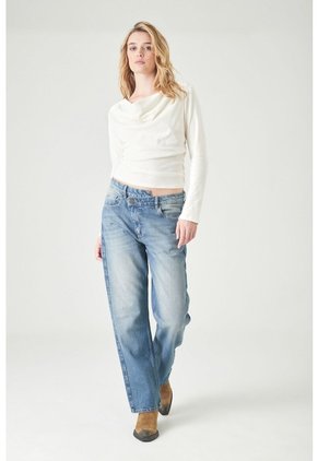 Tennis Jeans Cigarette Con Tejido Pesado En Algodón Azul Claro Para Mujer