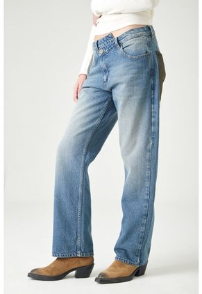 Tennis Jeans Cigarette Con Tejido Pesado En Algodón Azul Claro Para Mujer