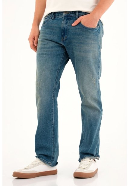 Tennis Jean Recto Tono Medio Con Desgastes Azul Para Hombre