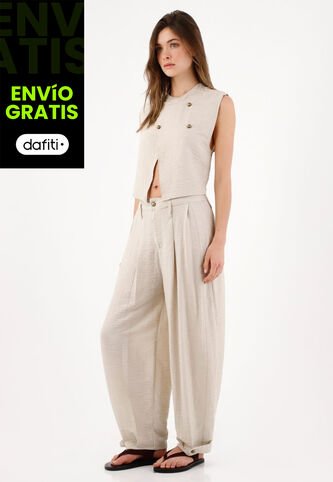 Tennis Pantalón Wide Leg Con Pinzas Frontales En Beige Para Mujer Tennis