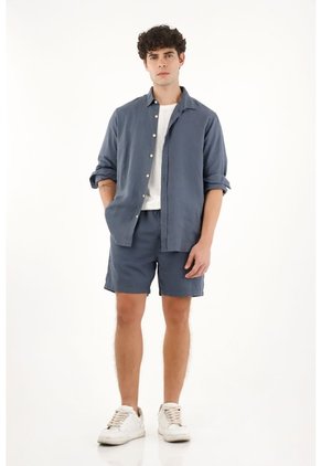 Tennis Camisa Azul Manga Larga 100% Lino Para Hombre