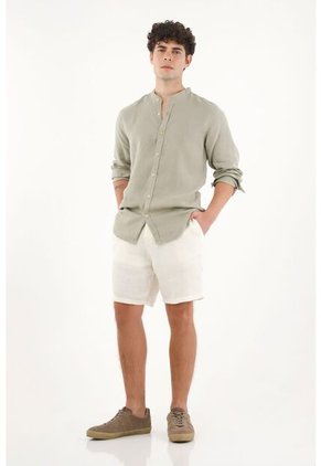 Tennis Camisa Manga Larga Verde En 100% Lino Para Hombre