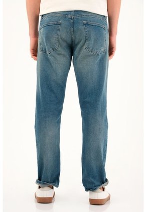 Tennis Jean Recto Tono Medio Con Desgastes Azul Para Hombre