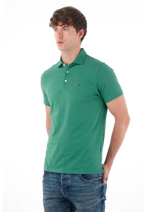 Tennis Polo Con Raqueta Bordada Verde Con Acabado Ligero Para Hombre