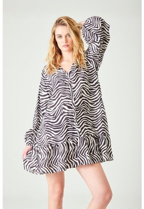 Tennis Vestido Corto Suelto Con Estampado Cebra De Tela En Blanco Y Negro Para Mujer