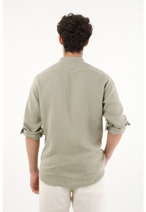 Tennis Camisa Manga Larga Verde En 100% Lino Para Hombre