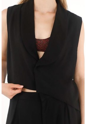Tennis Chaleco Asimétrico Con Solapa Negro Para Mujer