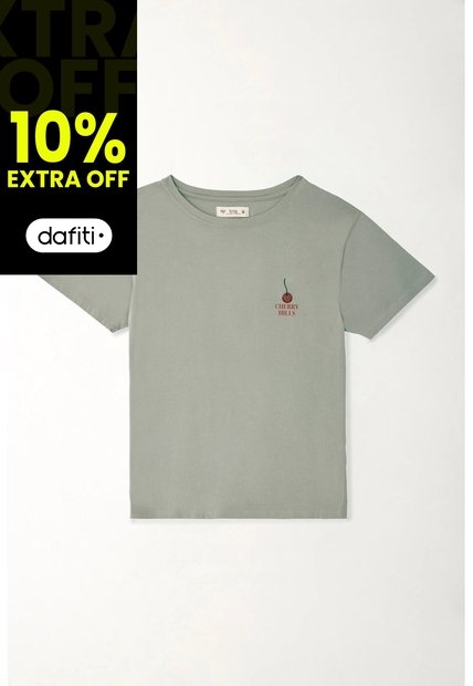 Tennis Camiseta Básica Con Estampado De Cerezas Gris Para Mujer