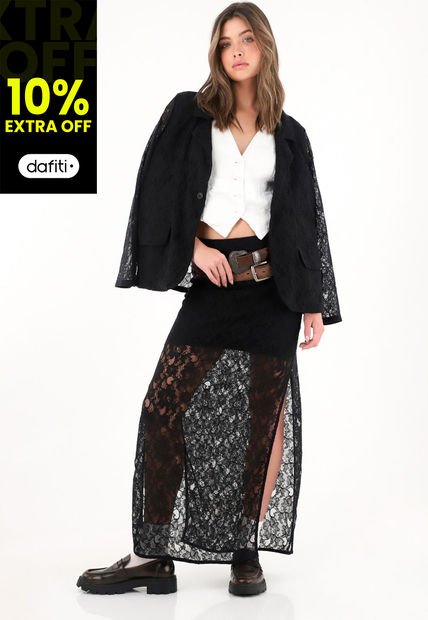Blazer Negro En Encaje Para Mujer