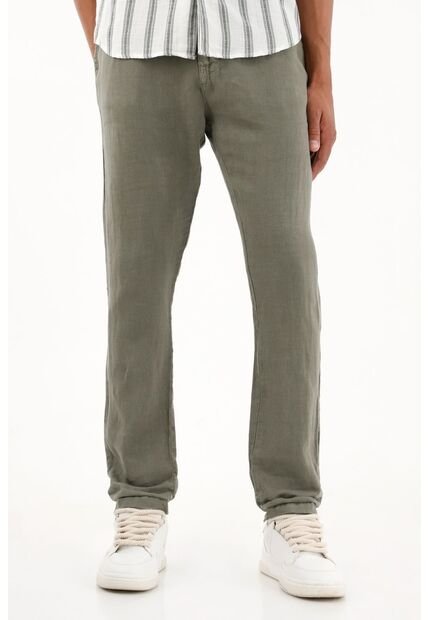 Tennis Pantalón Tipo Chino Verde En Lino 100% Para Hombre