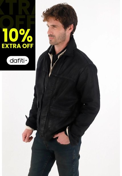 Tennis Chaqueta En Bull Denim Resinada Negra Para Hombre