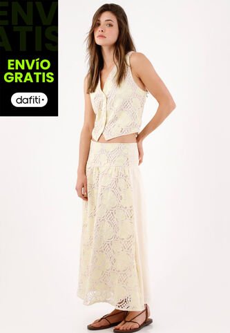 Tennis Falda Larga Evasé Con Encaje Crochet Floral De Algodón Marfil Para Mujer Tennis
