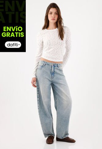 Tennis Jean Baggy Con Pierna Extra Amplia En Algodón Azul Claro Para Mujer Tennis