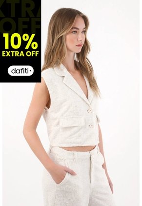 Tennis Chaleco En Tweed Con Cuello Sastre Blanco Para Mujer