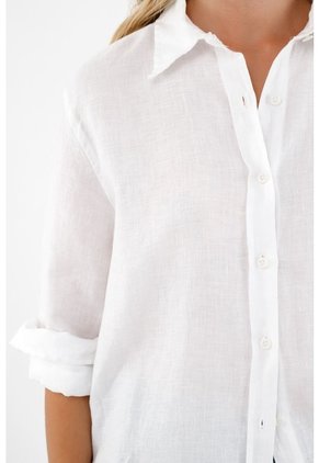 Tennis Camisa 100% Lino Manga Larga Blanca Para Mujer