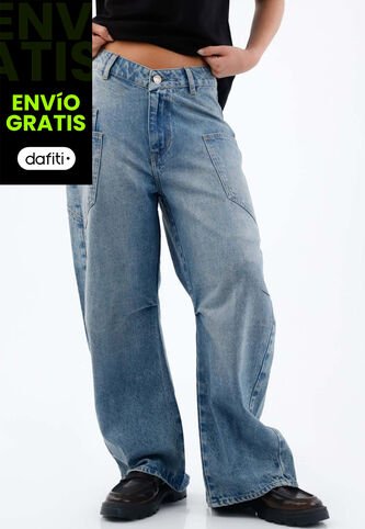 Tennis Jean Para Mujer En Algodón Azul Medio Fit Horseshoe Con Bolsillos De Parche Tennis