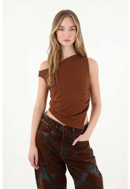 Tennis Camiseta De Cuello Bandeja Y Manga Sisa Café Para Mujer
