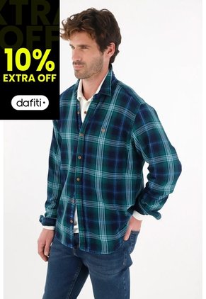 Tennis Camisa Tipo Leñadora A Cuadros Verde Para Hombre
