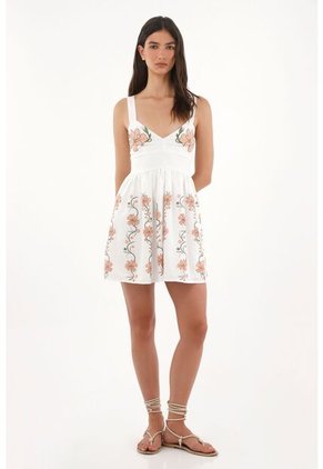 Tennis Vestido Corto Con Manualidad De Flores Crudo Para Mujer