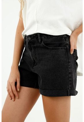 Short De Mujer, Silueta Amplia De Tiro Alto En Tono Negro Bull Denim