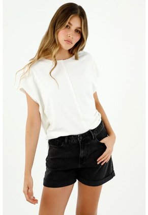 Short De Mujer, Silueta Amplia De Tiro Alto En Tono Negro Bull Denim