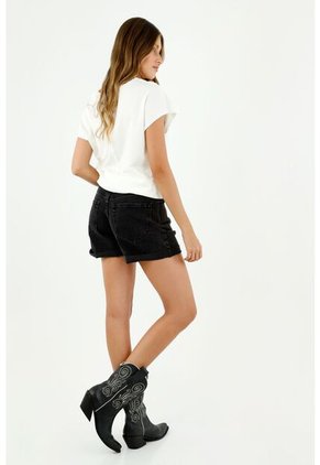 Short De Mujer, Silueta Amplia De Tiro Alto En Tono Negro Bull Denim